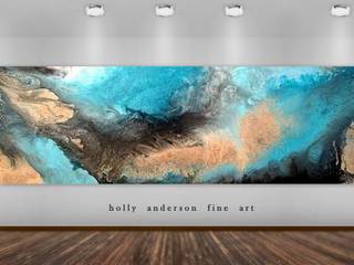 Large Elegant Fluid Aerial Abstract Painting, Nature Wall Art, Contemporary Abstract Modern Water Painting, Earth Tones, MYTHICAL ESCAPE by Holly Anderson 36", Holly Anderson Fine Art Holly Anderson Fine Art ห้องอื่นๆ ฝ้าย Red