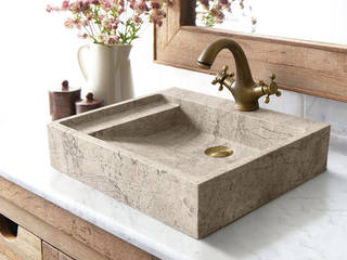 Lavabo đá tự nhiên - chậu rửa đá nguyên khối cho phòng tắm mộc mạc Rustic, KanLy KanLy 러스틱스타일 욕실