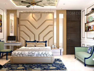 Mr. Tarun Ganguli's Contemporary Neo Classic Master Bedroom, Bally, Howrah, CUSTOM DESIGN INTERIORS PVT. LTD. CUSTOM DESIGN INTERIORS PVT. LTD. Modern style bedroom Iron/Steel