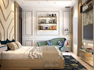 Mr. Tarun Ganguli's Contemporary Neo Classic Master Bedroom, Bally, Howrah, CUSTOM DESIGN INTERIORS PVT. LTD. CUSTOM DESIGN INTERIORS PVT. LTD. Modern style bedroom Iron/Steel