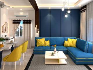 Mrs. Saha’s Modern Living cum Dinning Area | Kolkata, West Bengal | CDI, CUSTOM DESIGN INTERIORS PVT. LTD. CUSTOM DESIGN INTERIORS PVT. LTD. Modern living room Marble