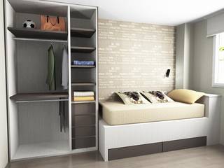 Proyectos dormitorios juveniles, SERRANOS Studio SERRANOS Studio غرف نوم صغيرة الخشب هندسيا Transparent