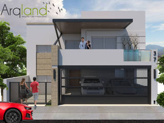 AMPLIACION Y REMODELACION DE COCHERA Y FACHADA EN LA CORUÑA RESIDENCIAL, HERMOSILLO, SONORA, MEXICO., Arqland arquitectura y paisajismo Arqland arquitectura y paisajismo บ้านและที่อยู่อาศัย