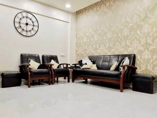 2BHK Residence in Mumbai, L V Designs L V Designs Ruang Keluarga Minimalis Kayu Wood effect