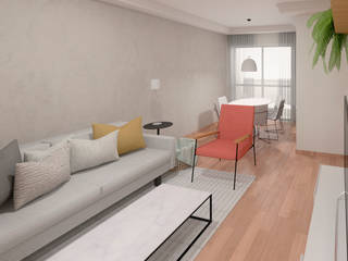 Projeto de Consultoria para Apartamento Alugado Contemporâneo, Mirá Arquitetura Mirá Arquitetura Modern living room لکڑی Wood effect