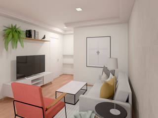 Projeto de Consultoria para Apartamento Alugado Contemporâneo, Mirá Arquitetura Mirá Arquitetura Modern living room Wood Wood effect