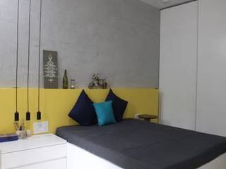Quirky bedroom, Saniya Nahar Designs Saniya Nahar Designs Small bedroom MDF Yellow Yellow grey , Bedroom design , Kids bedroom, Bed back, Colorful, Funky, Interior design