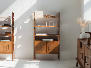 Mid Century Bookcase FRISK Midi with an Open Cabinet, Plywood Project Plywood Project Skandinavische Wohnzimmer Sperrholz