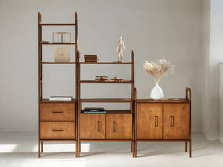 Mid Century Bookcase FRISK Midi with an Open Cabinet, Plywood Project Plywood Project Skandynawski salon Sklejka