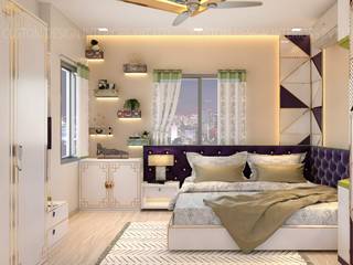 Mr. Snehasis Sarkar's Fusion and Contemporary Master Bedroom, Andal, West Bengal, CUSTOM DESIGN INTERIORS PVT. LTD. CUSTOM DESIGN INTERIORS PVT. LTD. Asian style bedroom Ceramic