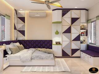 Mr. Snehasis Sarkar's Fusion and Contemporary Master Bedroom, Andal, West Bengal, CUSTOM DESIGN INTERIORS PVT. LTD. CUSTOM DESIGN INTERIORS PVT. LTD. Asian style bedroom Ceramic