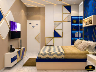 Mrs. Saha’s Royal Master Bedroom | Kolkata, West Bengal | Custom Design Interiors , CUSTOM DESIGN INTERIORS PVT. LTD. CUSTOM DESIGN INTERIORS PVT. LTD. Modern style bedroom Limestone Blue