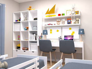 Mobiliário funcional para quarto de 2 irmãos, Oficina Rústica Oficina Rústica Phòng trẻ em phong cách hiện đại Gỗ Wood effect
