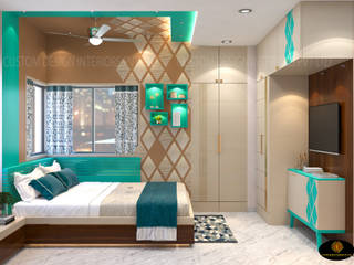 Mrs. Saha’s Daughter Modern Bedroom | Kolkata, W.B. | Custom Design Interiors, CUSTOM DESIGN INTERIORS PVT. LTD. CUSTOM DESIGN INTERIORS PVT. LTD. Modern style bedroom Engineered Wood Green
