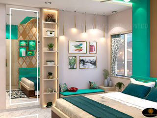 Mrs. Saha’s Daughter Modern Bedroom | Kolkata, W.B. | Custom Design Interiors, CUSTOM DESIGN INTERIORS PVT. LTD. CUSTOM DESIGN INTERIORS PVT. LTD. Modern style bedroom Glass Amber/Gold