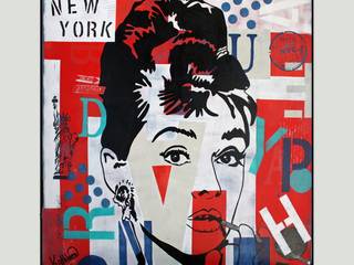 Audrey Hepburn Original Artwork Painting, portrait, living room art, fine art by Kathleen Artist, Kathleen Artist Kathleen Artist Otros espacios Algodón Rojo