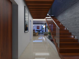 Diseño interior residencial CM ubicado en el fracc. Montebello, Mérida, Yucatán, México., Contexto Arquitectura Contexto Arquitectura Escadas Madeira Efeito de madeira