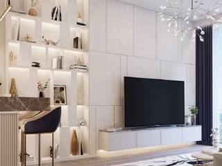 Интерьер апартаментов в Москва-Сити, design-family design-family Salas de estar escandinavas