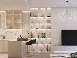 Интерьер апартаментов в Москва-Сити, design-family design-family Salas de estar escandinavas