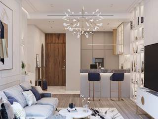 Интерьер апартаментов в Москва-Сити, design-family design-family 스칸디나비아 거실