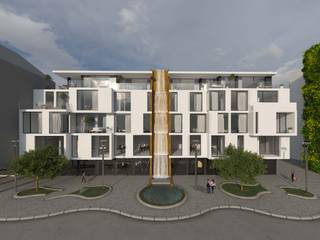 Haus mit Wasserfall - Konzept für Stadterneuerung/ Ludwigshafen/Rhein, Peter Stasek Architects - Corporate Architecture Peter Stasek Architects - Corporate Architecture Коммерческие помещения ДПК Белый