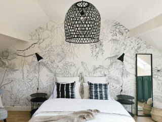 Papier peint Jungle Tropical Noir et Blanc - Par Architecte d'intérieur Sev' My Home, Ohmywall Ohmywall Murs & SolsPapier peint