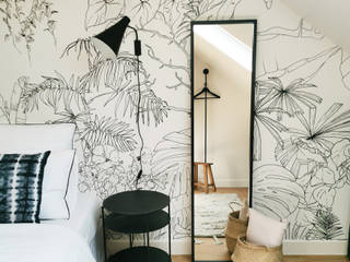 Papier peint Jungle Tropical Noir et Blanc - Par Architecte d'intérieur Sev' My Home, Ohmywall Ohmywall Murs & SolsPapier peint