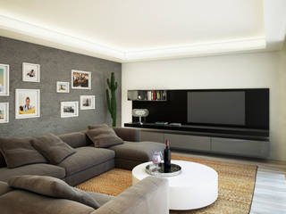 150MQ...un progetto dalle linee sobrie e toni suggestivi, QUADRASTUDIO QUADRASTUDIO Modern living room