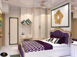 Mr. Amit Ghosh’s English Royal Theme Master Bedroom | Kolkata | CDI, CUSTOM DESIGN INTERIORS PVT. LTD. CUSTOM DESIGN INTERIORS PVT. LTD. Modern style bedroom Iron/Steel Purple/Violet