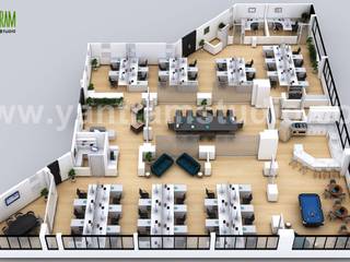 Professional 3D Commercial Office Floor Plan Design with Modern Interior by Architectural Studio, Paris - France, Yantram Animation Studio Corporation Yantram Animation Studio Corporation مكتب عمل أو دراسة