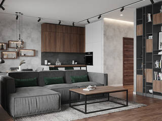 ЖК "Пресня Сити" 70 кв.м., Студия дизайна "INTSTYLE" Студия дизайна 'INTSTYLE' Living room Wood Wood effect