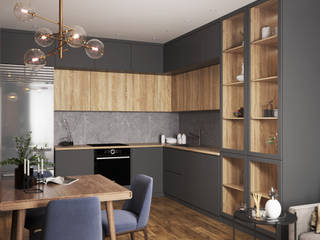 ЖК "Бунинские луга" 60 кв.м., Студия дизайна "INTSTYLE" Студия дизайна 'INTSTYLE' Built-in kitchens Wood Wood effect