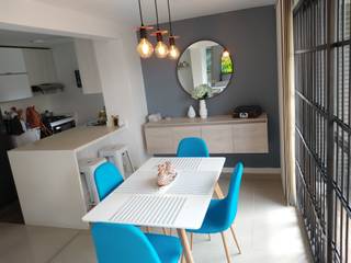 Apartamento pequeño, Naromi Design Naromi Design Sala da pranzo moderna Legno Blu