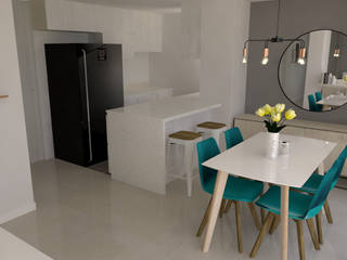 Apartamento pequeño, Naromi Design Naromi Design Moderne Esszimmer Holz Blau