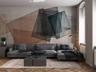 Wohnzimmer mit offener Küche in einer Altbauwohnung, GRIFFEL 3D DESIGN GRIFFEL 3D DESIGN Modern Living Room