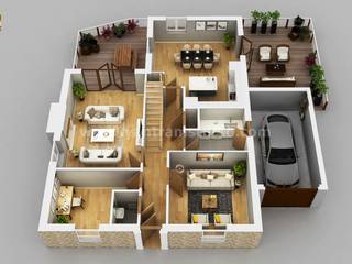 Residential Apartment 3D Floor Plan Design by Architectural Rendering Services, Wasilla – Alaska, Yantram Architectural Design Studio Corporation Yantram Architectural Design Studio Corporation Lantai