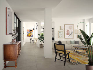Casa AM - Milano, Studio Zay Architecture & Design Studio Zay Architecture & Design オリジナルデザインの リビング コンクリート 白色
