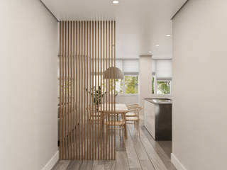 Projeto 3D de Decoração de apartamento em Setúbal, Maqet Maqet Scandinavian style corridor, hallway& stairs