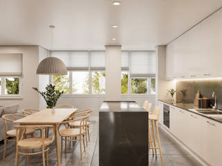 Projeto 3D de Decoração de apartamento em Setúbal, Maqet Maqet Scandinavian style kitchen