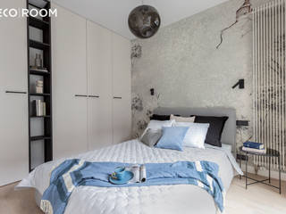 DECOROOM: WNĘTRZE W SZAROŚCIACH I BŁĘKITACH, Pracownia Architektury Wnętrz Decoroom Pracownia Architektury Wnętrz Decoroom Small bedroom