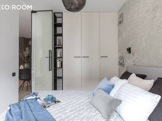 DECOROOM: WNĘTRZE W SZAROŚCIACH I BŁĘKITACH, Pracownia Architektury Wnętrz Decoroom Pracownia Architektury Wnętrz Decoroom Modern Bedroom