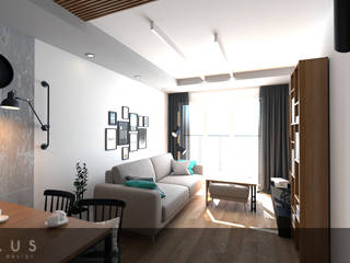 Katowice Nasypowa, Intus DSGN Intus DSGN Modern living room Wood Wood effect