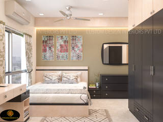 Mrs. Sumita Dhar’s 2BHK, Bonhooghly | West Bengal | CDI, CUSTOM DESIGN INTERIORS PVT. LTD. CUSTOM DESIGN INTERIORS PVT. LTD. Minimalist bedroom Plywood Orange