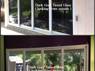 เปลี่ยนประตูไม้เก่า เป็นประตู Upvc คุณภาพสูง Dismantling old wooden doors to Upvc doors กระจกสีชาดำ Dark Grey Tinted Glass, โรงงาน พัทยา กระจก ยูพีวีซี Pattaya UPVC Windows & Doors โรงงาน พัทยา กระจก ยูพีวีซี Pattaya UPVC Windows & Doors