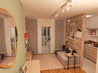 Projeto de Interiores - Apto 79m², Raquel Oliveira Design Raquel Oliveira Design ห้องนั่งเล่น ไม้ Wood effect