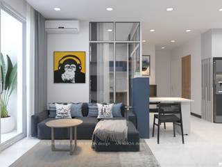 THIẾT KẾ NỘI THẤT CĂN HỘ CHUNG CƯ 75M2 2 PHÒNG NGỦ RICHSTAR, Công ty TNHH Tư vấn thiết kế xây dựng An Khoa Công ty TNHH Tư vấn thiết kế xây dựng An Khoa 现代客厅設計點子、靈感 & 圖片