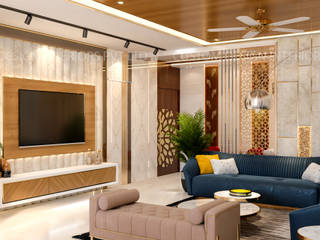 Mr. Amit Sharma's Latest Luxurious Living cum Dining Room | Mukundpur, Kolkata, CUSTOM DESIGN INTERIORS PVT. LTD. CUSTOM DESIGN INTERIORS PVT. LTD. Modern living room Iron/Steel Amber/Gold