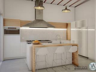 Diseño y fabricación de cocina en casa de campo, Vida Arquitectura Vida Arquitectura ห้องครัวที่เก็บของ ไม้ White