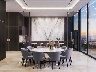 Luxury Hotel Suite Home @ Jalan Pelepah, Singapore Carpentry Interior Design Pte Ltd Singapore Carpentry Interior Design Pte Ltd Modern dining room Marble White