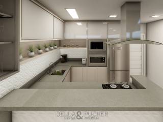 Cozinha com Península, Della&Pucker - Eng. Civil e Arquitetura Della&Pucker - Eng. Civil e Arquitetura مطبخ